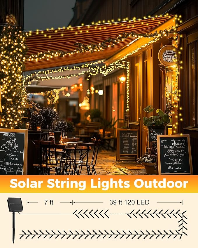 Brightown 4 Pack Solar String Lights for Outside, 184Ft 480 LED Solar Lights Outdoor Waterproof with 8 Modes, Solar Outdoor String Light for Patio Yard Tree Garden Party Decorations, Warm White