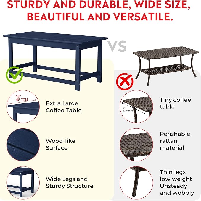 Costaelm Adirondack Conversation Table, HDPE Outdoor Drink Weather Resistant, Outdoor Patio Porch Accent Balcony Table for Pool, Seaside, Backyard, Navy Blue