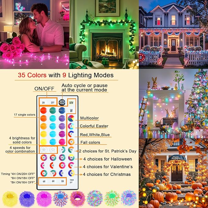 500 LED Color Changing Christmas String Lights with Remote, 164 ft | Green Wire 35 Colors Halloween Lights Plug in with Timer, Connectable RGB String Lights Indoor Bedroom Party Christmas Decor