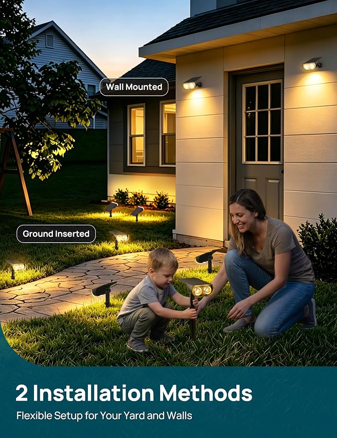 Linkind Solar Lights Outdoor Waterproof LED Spotlights Warm White 6 Pack | Starray, 3 Lighting Modes, 650LM, 3000K, Dusk to Dawn, In-Ground Wall-Mounted for Landscape Yard Garden Tree Flag Pathway