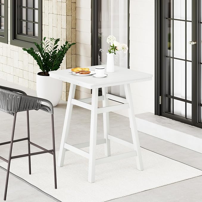 WestinTrends Malibu Square Outdoor Patio Counter High Bistro Bar Table with Umbrella Hole 37" Tall, White