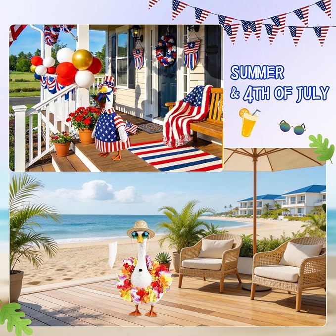 8 Set Porch Goose Outfits Holiday Goose Clothes - Valentine St. Patrick Easter Summer 4th of July Fall Halloween Christmas Lawn Porch Goose Clothing for Patio Yard Decor