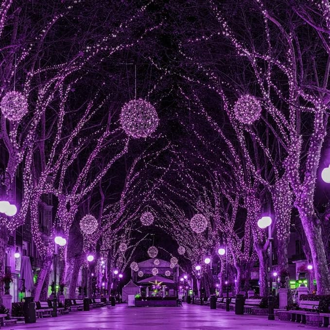 2Pack Christmas Lights Outdoor, 33FT 100 LED Mini Purple Lights Plug in with 8 Modes for Outdoor Indoor Christmas Tree Light Party Holiday Commercial Decorations, Waterproof & Connectable, Purple | 8 Light Modes, Waterproof, Connectable, Plug in, Chris...