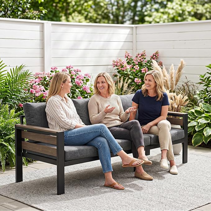 SUNYRISY Aluminum Outdoor Patio Furniture Sofa, All-Weather Outdoor Patio Sofa Couch with Thick Olefin Cushion for Porch, Deck, Backyard, Lawn, Pool
