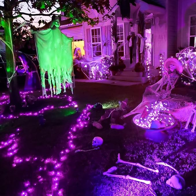 JMEXSUSS 8 Modes 163 FT 500 LED Purple Halloween Lights with Remote | Purple Lights Indoor Outdoor Waterproof, Purple Christmas String Light Plug-in for Xmas Roof Bedroom Party Tree