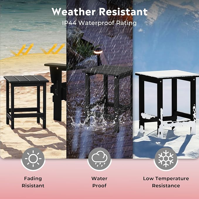 Costaelm Square Outdoor Side Tables, Adirondack Patio Tables for Outside, HDPE Patio End Table Weather Resistant, Balcony Table for Pool, Seaside, Backyard, Porch, Indoor Companion, Black