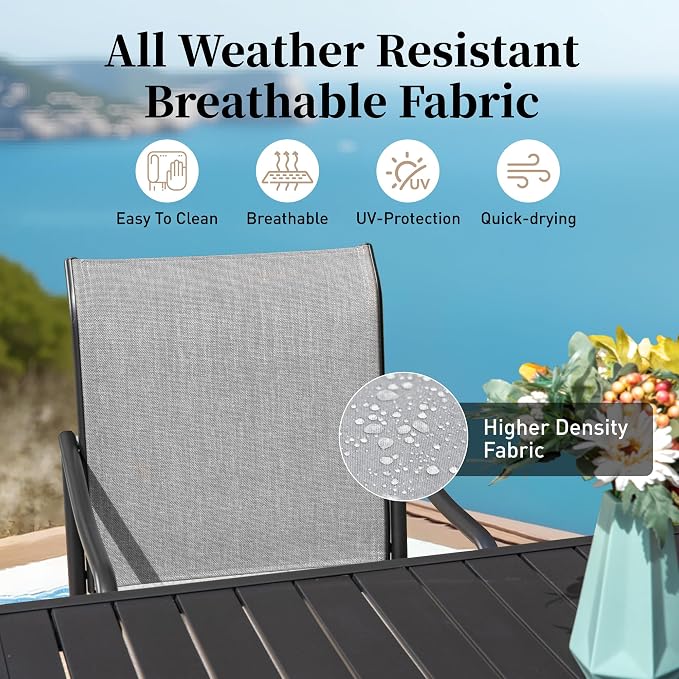 SUNSHINE VALLEY Patio Table and Chairs Set of 8, All-Weather Breathable Textilene Patio Chair with Gourd-Shaped Armrests, 83x39 Rectangle Table with Umbrella Hole, 9 Pcs Metal Frame Patio Dining Set