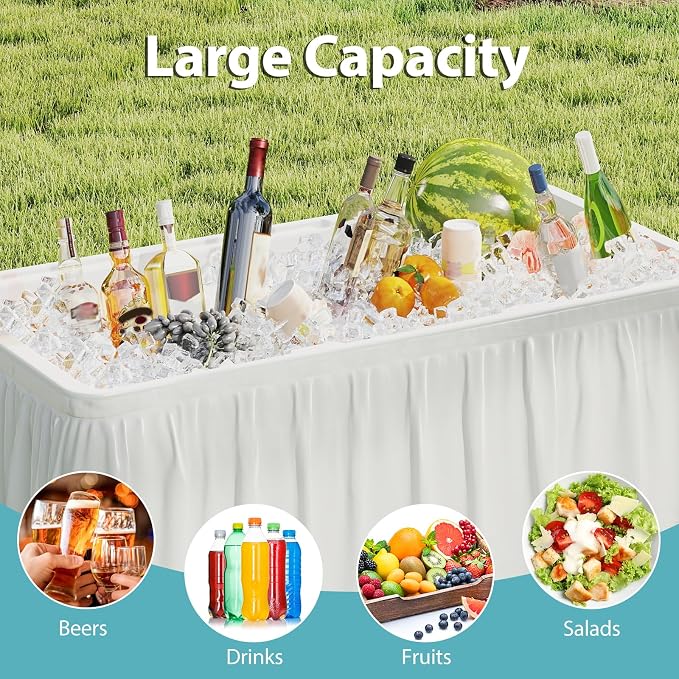 Giantex Folding Ice Cooler Table, 46'' Outdoor Chill Bar Table with Drain, Foldable Bucket & Removable Matching Skirt, for Events, Party, Camping, Buffet Beverage Server, White