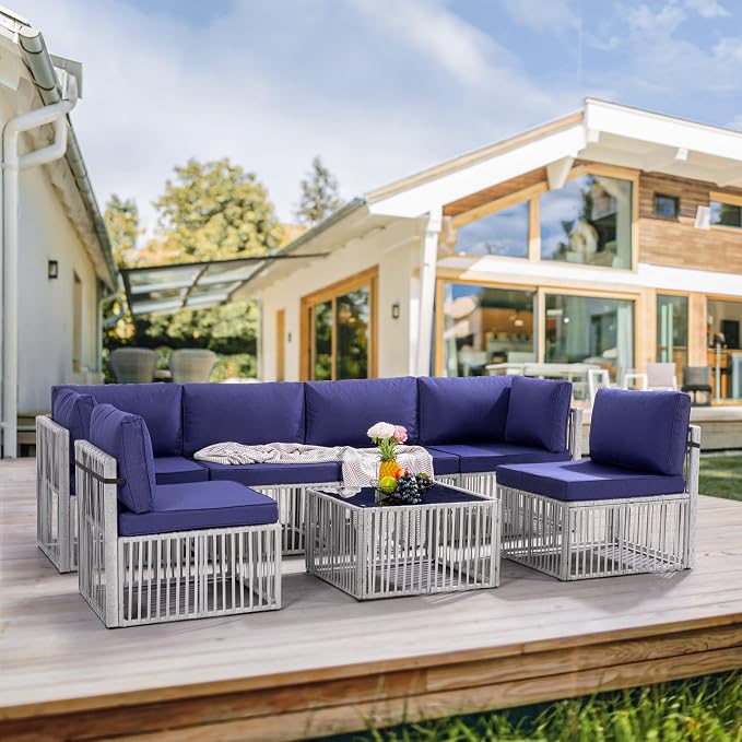 Pamapic 7-Piece Patio Furniture Set, Large Handwoven Wicker Outdoor Sectional Set with Coffee Table, All-Weather Patio Sofa Conversation Set for Backyard, Poolside, Garden