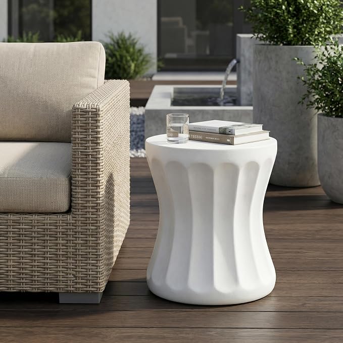 Round Concrete Side Table, Antique White