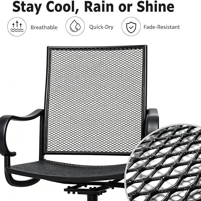Outdoor Swivel Rocker Dining Chair Set of 2, Textilene High Back, Metal Frame, All Weather Patio Furniture for Backyard, Lawn, Deck and Porch