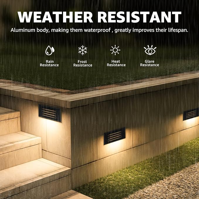 SUNVIE 6" Low Voltage Step Lights Outdoor 5W 3000K Black Aluminum 12-Pack | 90+ CRI, 500lm, 12-24V AC/DC, IP65 Waterproof, with Horizontal Louver Faceplate, with Fastlock2 Connectors, Deck Stair Lights