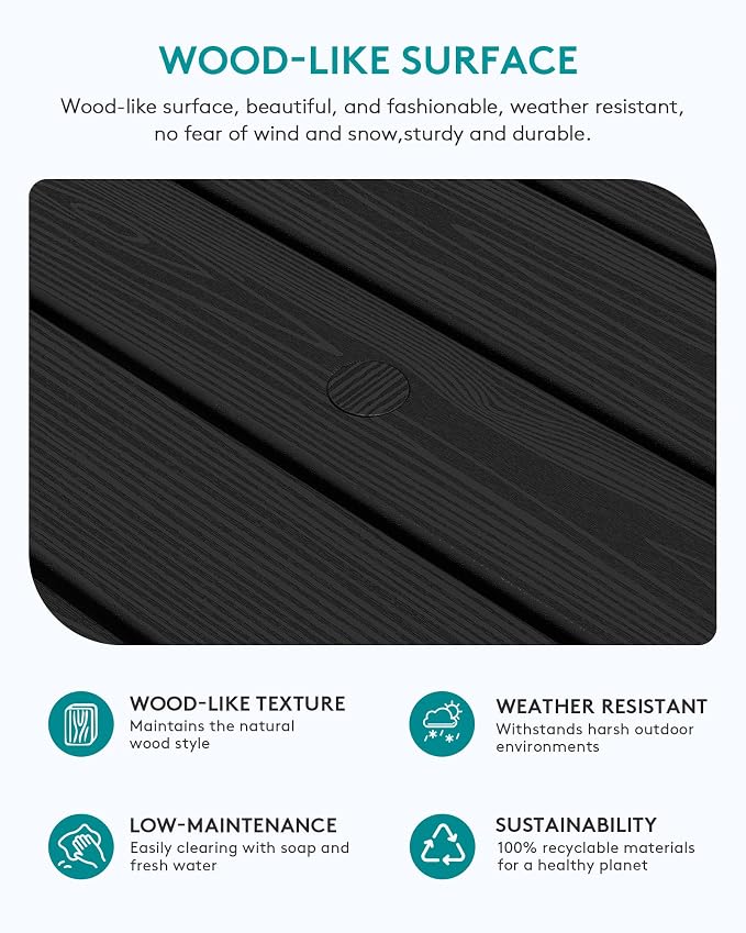 SERWALL Outdoor Coffee Table, HDPE Patio Coffee Table for Outside, Rectangle, Black