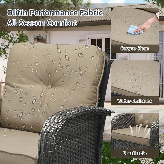 SHGJ&SOFT 3 Piece Patio Furniture Set, 2 Outdoor Swivel Rocking Chairs with Side Table, Wicker Glider Chairs, All-Weather Rattan Bistro Set for Porch, Deck, Pool (Brown, Grey Full-Weave Rattan)
