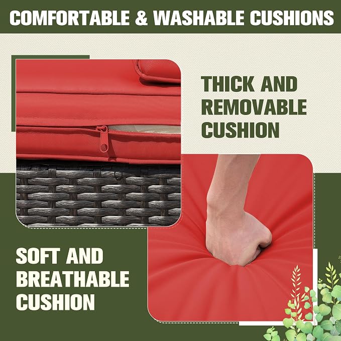 Greesum 2 Piece Patio Conversation Set Wicker Rattan Furniture Outdoor Sofa with Cushions,Pillows for Porch,Lawn and Yard, Red