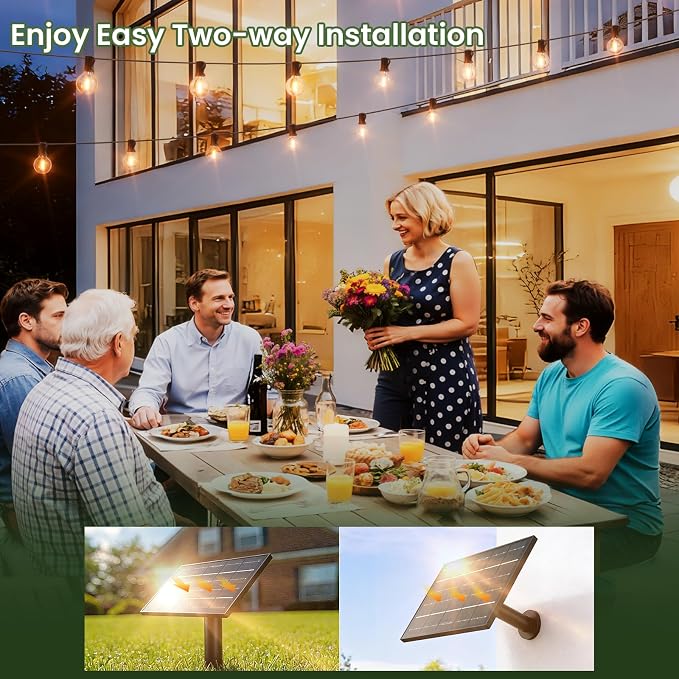 Svater 100 FT Solar Outdoor String Lights with Remote, G40 Patio Light Shatterproof Dimmable Vintage Edison Bulbs - Solar Powered Weatherproof Light for Patio, Backyard, Garden, Bistro