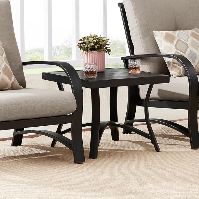 Ulax furniture Patio Side Table Square Outdoor End Table Outside Coffee Bistro Table, Black