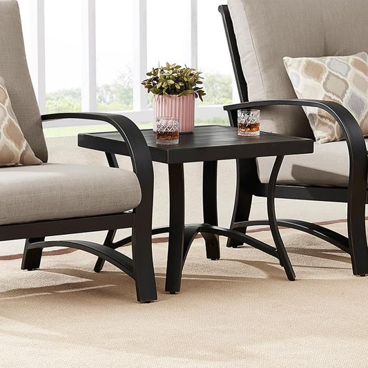 Ulax furniture Patio Side Table Square Outdoor End Table Outside Coffee Bistro Table, Black