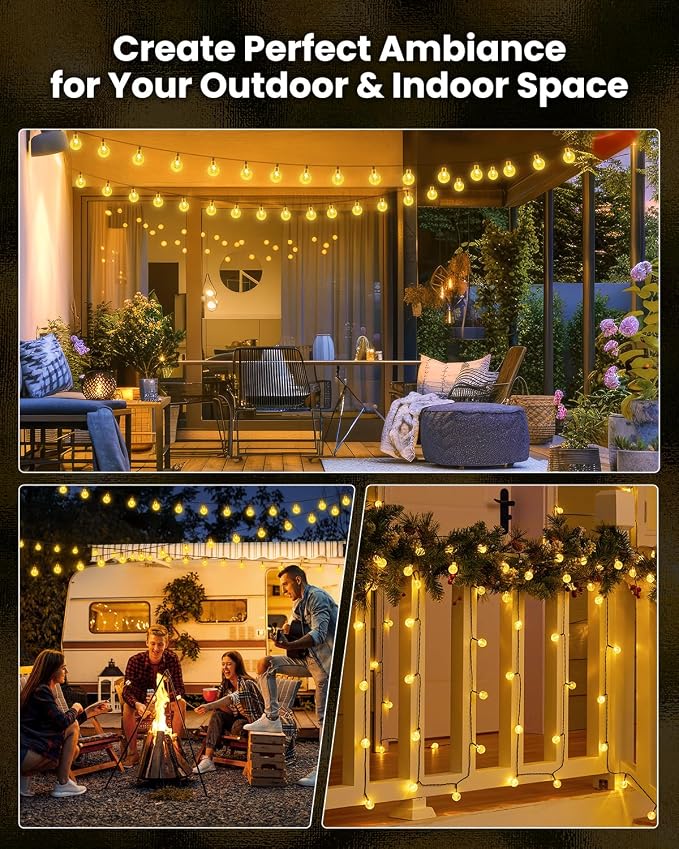 Brightown Solar String Lights Outdoor 60 LED 36FT with 8 Lighting Modes, Waterproof Solar Powered Crystal Globe Patio Lights for Garden Yard Porch Wedding Party Decor (Warm White)