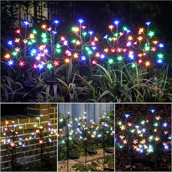 4 Pack Solar Lights Outdoor Waterproof, Garden Lights Solar Flowers | 2 Modes 80LED, Fairy Garden Decor for Outside, Yard, Patio, Pathway, Lawn Decorations, Gardening Gifts for Women Mom