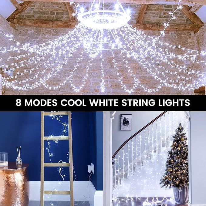4 Pack 400 LED Battery Operated String Lights, Twinkle Lights Cool White | 132FT 8 Modes Christmas Fairy Lights Indoor Outdoor, Waterproof Battery Lights for Bedroom Party Porch Tree Holiday Decor