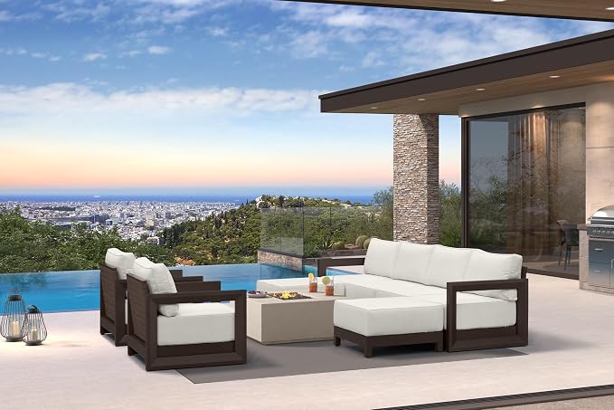 PURPLE LEAF Patio Furniture Set Enclosed Outdoor Couch with 9.6" Thick Cushion and Soft Pillows 8 Piece Outdoor Sectional Sofas with Ottoman Modern Patio Conversation Sets for Yard Porch Deck, Bronze