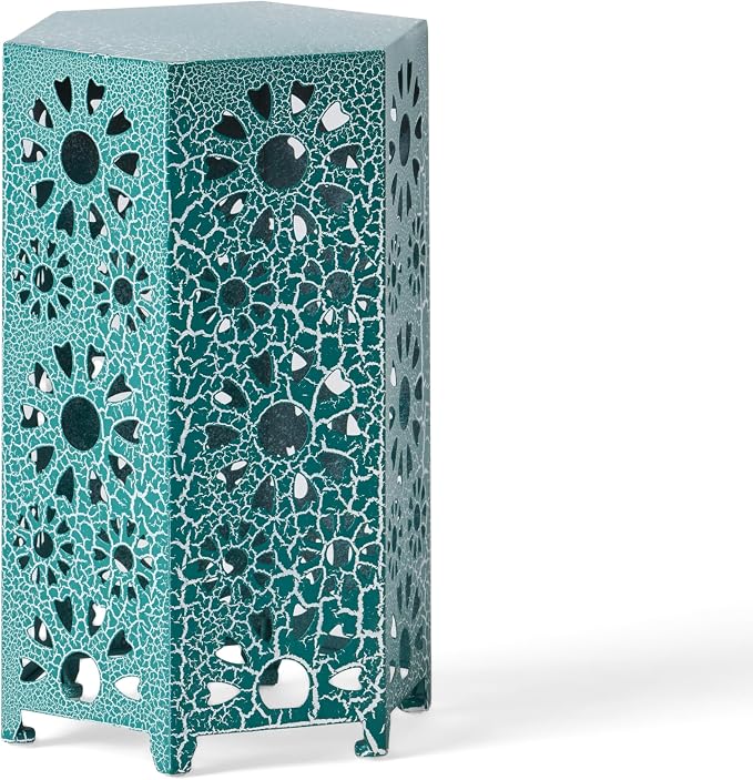 12" Outdoor Side Table, Decorative Cutout Metal Side Table, Multi Functional - Coffee Table, Night Stand, Plant Stand for Patio, Garden, Backyard, Gazebo Indoor (Teal)