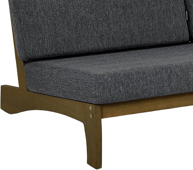 Outdoor Furniture Patio Couch, Weather Resistant 3-Seater Patio Sofa with Removable Cushion, Teak Wood Frame for Porch & Backyard Seating - Dark Gray