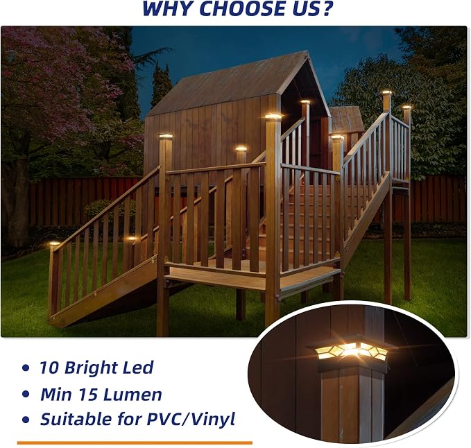 APONUO Solar Post Cap Lights,8 Pack 2-Modes Bright 4x4 Post Solar Lights Auto On Off,Outdoor Waterproof Garden Patio Fence Deck Patio Decor for Fence Deck Post Caps 4x4 6x6 Wood,4x4 Vinyl