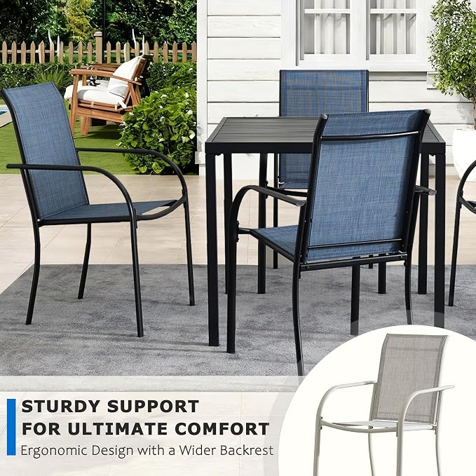 5-Piece Outdoor Dining Set, 35.5" Square Metal Patio Table with Light Blue Chairs, Black Table with Umbrella Hole for Garden, Yard, Patio