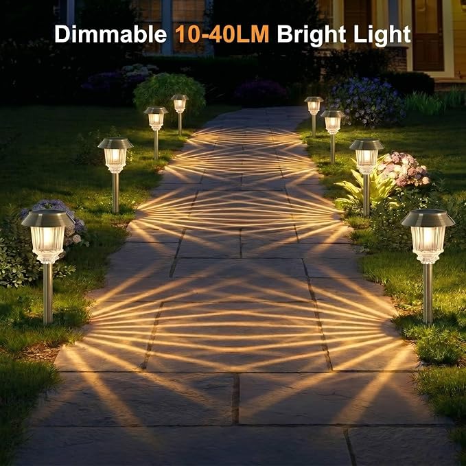 XMCOSY+ Solar Lights Outdoor - 6 Pack Outside Solar Lights Auto On/Off | 40 Lumens Adjustable Lighting, All-metal Glass Aluminum IP65 Waterproof Solar Lights Pathways for Garden Lights