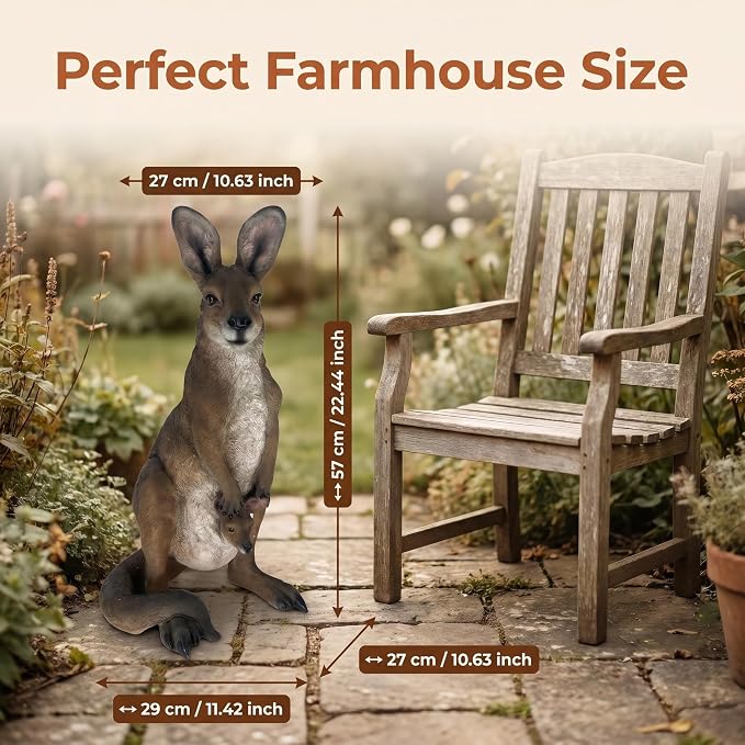 22.4" Realistic Kangaroo Outdoor Garden Statue | Resin Outdoor Gardens, Sturdy 6.6 lbs Weighted Base, Fully Assembled