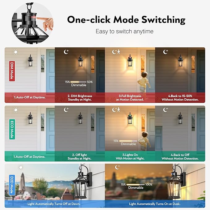 VIANIS Motion Sensor Outdoor Wall Lights, Dusk to Dawn Exterior Light Fixtures Wall Mount, Waterproof Modern Black Outside Front Porch Light, Anti-Rust Aluminum Outdoor Wall Sconce for House Garage