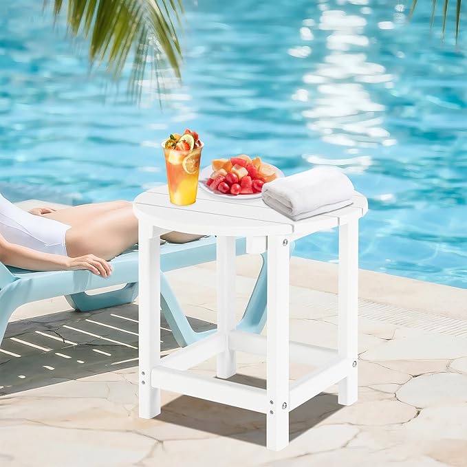 LZRS Adirondack Patio Side Table End Table, Outdoor Coffee Tables for Patio, Backyard,Pool, Indoor Companion, Easy Maintenance & Weather Resistant(White)