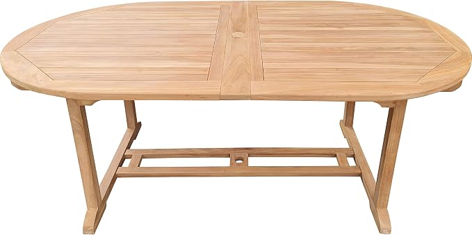 Teak Wood Santa Cruz Oval Double Extension Outdoor Patio Dining Table, 78 to 118 inches