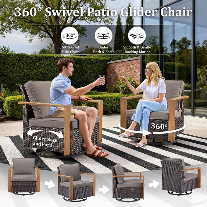7-Piece Outdoor Patio Furniture Set with Swivel Chairs & Rattan Chairs, All-Weather Wicker Sofa Set for Garden, Yard, Porch and Poolside Seating Grey