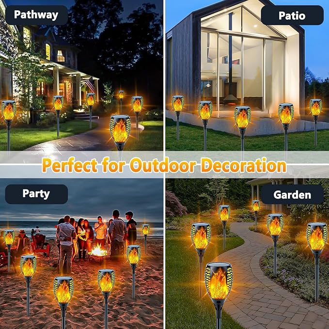 Solar Torch Lights with Flickering Flame Larger Size Solar Flame Lights | 8 Pack Upgraded Solar Lights Outdoor for Halloween Decor, Waterproof Solar Tiki Torches Outdoor for Garden Yard Pathway Patio
