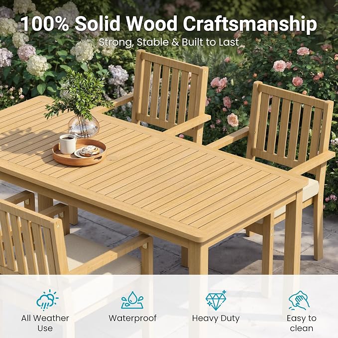 FansaFurn 5 Pieces Acacia Outdoor Patio Table and Chairs Set for All-Weather, Outside Furniture with Table Umbrella Hole and Removable Cushion for 4, Outdoor Patio Furniture Set for Garden, Brown