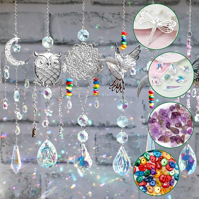 DIY Suncatcher Kit 460pcs Sun Catchers Supplies Arts and Crafts for Adults | Hanging Prism Sun Catcher with Crystals Ball Indoor Window Home Outdoor Garden Wedding Birthday Party Festival Decor Gifts