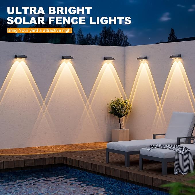 Solar Fence Lights,16 Pack Deck Light,Led Lights Warm White Outdoor Wall Lights,IP45 Solar Powered Light Waterproof for Backyard/Pool/Railing/Patio/Porch/Step/Outside/Garden (Black)