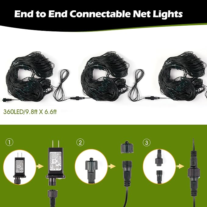 BlcTec Outdoor Christmas Lights 360 LED 9.8ft x 6.6ft Christmas Net Lights with 8 Modes, UL Certified, Timer, Connectable, Waterproof for Bushes, Shrubs, Yard Outdoor Decorations, Red White Green
