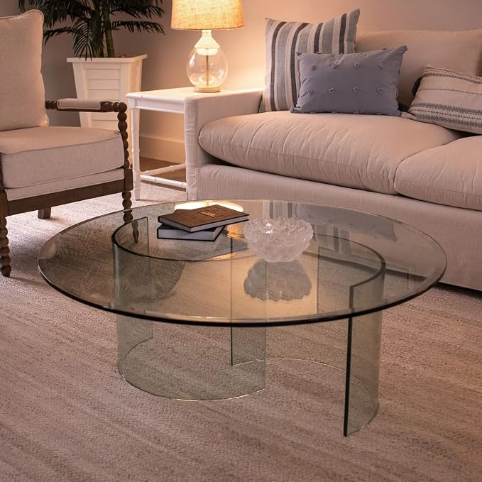 48" Inch Round 1/2" Thick Clear Glass Table Top with beveled Edge and Tempered Glass, Replacement Glass Table Top, Great for dining tables, end tables, and outdoor patio table tops or table protector.