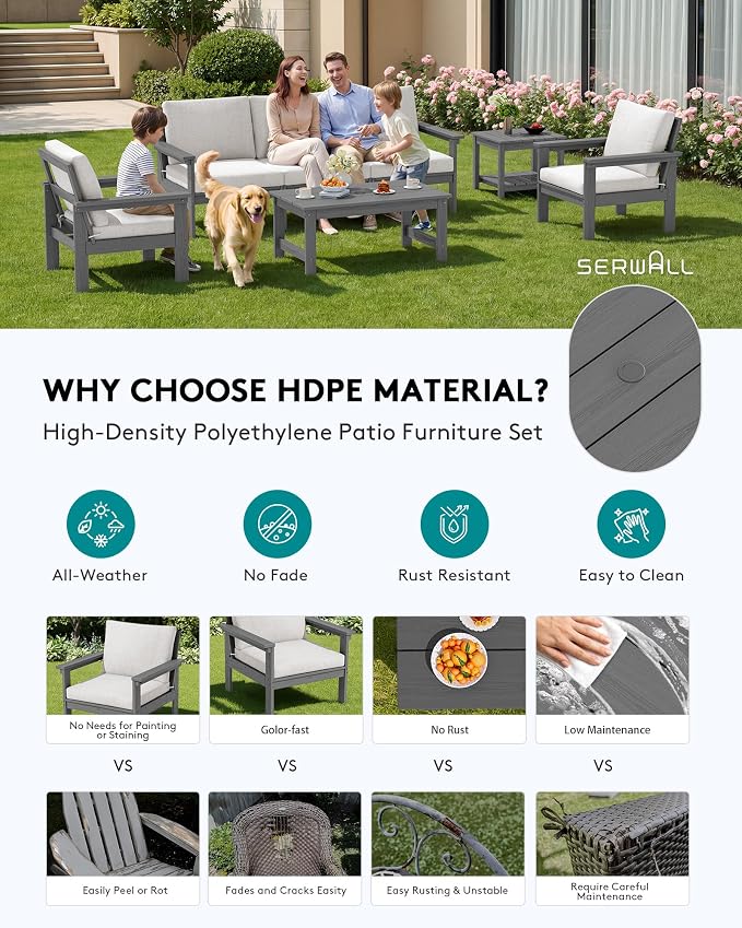 SERWALL HDPE Outdoor Patio Furniture Set | with Coffee Table & Side Table