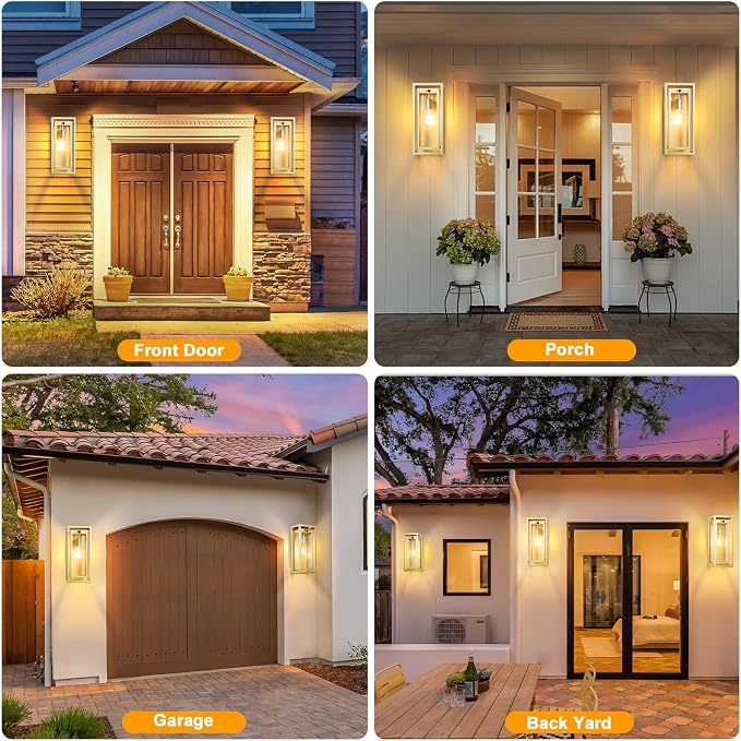 15" Motion Sensor Gold Outdoor Light Fixture Wall Mount, 3 Lighting Modes Waterproof Anti-Rust Wall Sconces, 2 Pack Exterior Lighting Fixtures for Front Door, Porch, Garage