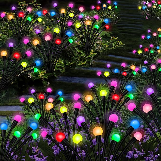 Kohlrabi Solar Garden Lights Outdoor, 4 Pack 32 LED Solar Firefly Lights Waterproof, Sway by Wind, Swaying Light for Yard Patio Backyard Garden Planter Flower Bed Pathway Outdoor Decoration