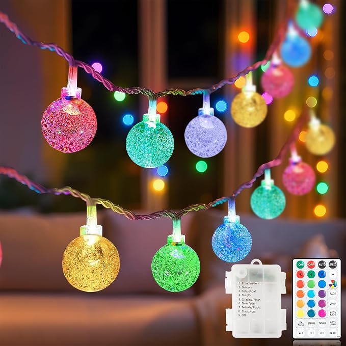 Metaku 16.4ft 50LED Battery Operated Fairy Light with Remote Color Changing | Outdoor String Lights Waterproof Indoor Outdoor Hanging Globe Decorative Christmas for Patio Gazebo Bistro Garden Balcony