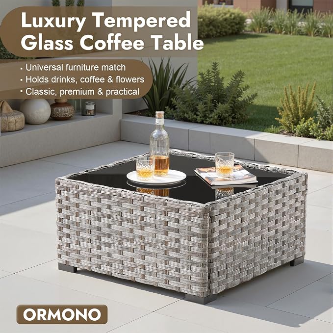 6 Pieces Patio Furniture Set,Wicker Outdoor Sectional Sofa with Coffee Table Comfy Cushions,Modern Modular Deep Seat Rattan Couch Conversation Set for Backyard Porch Yard,Denim Blue