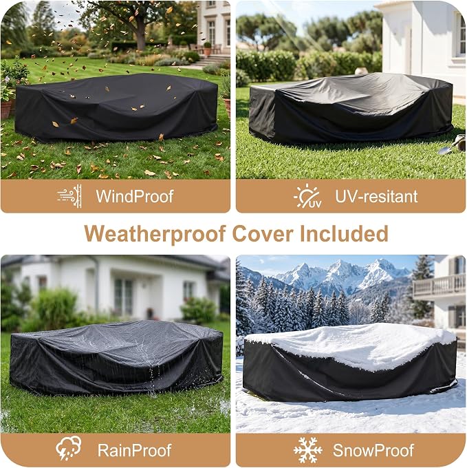 Patio Furniture Set 6-Seater Large Outdoor Sectional Modular L-Shaped Outdoor Furniture with Thick Cushion All Weather Wicker Boho Patio Conversation Sets for Deck, Backyard