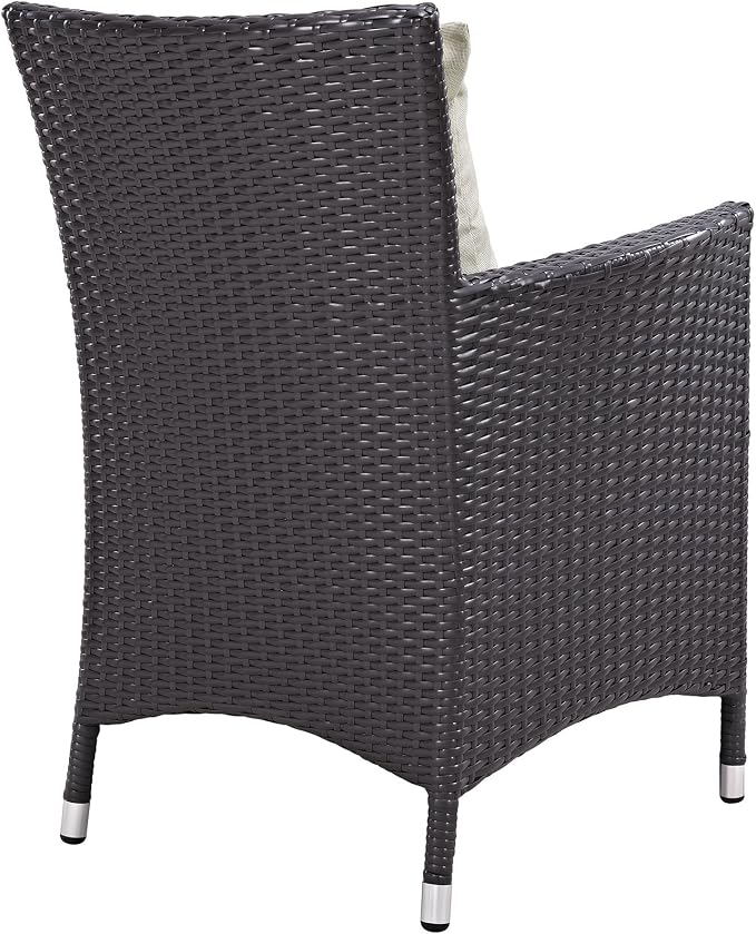 Modway Convene Wicker Rattan Outdoor Patio Dining Armchairs With Cushions in Espresso Beige - Set of 4
