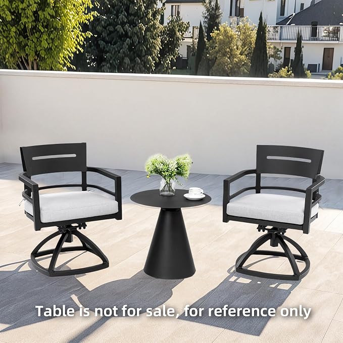 2PCS Patio Aluminum Swivel Dining Chairs, All-Weather Outdoor Swivel Rocker Chair with Comfort Fabric Cushions for Garden, Backyard, Poolside, Bistro, Ember Black
